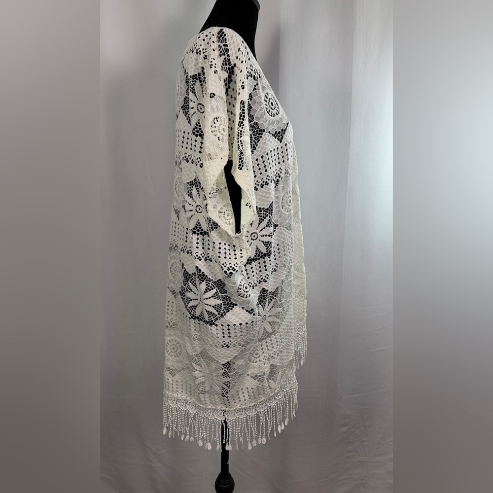 Cal Style USA White Lace Kimono Duster Boho Crochet - Size XL-3XL - Picture 2 of 9